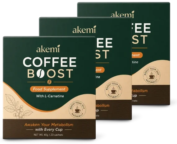 Three boxes of Akemi Coffee Boost